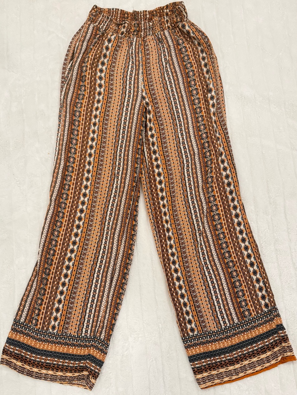 Striped Boho Wide-Leg Pants - Rust/Black